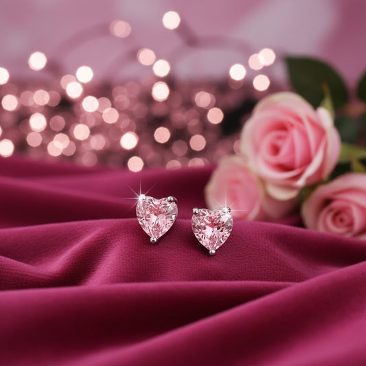 Mini Pink Crystal Heart Earrings