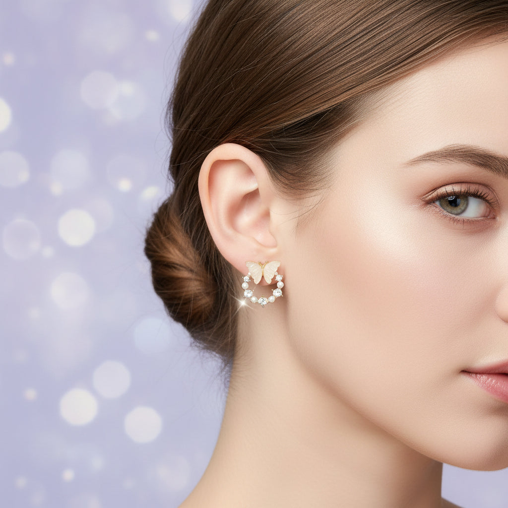Butterfly Pearl Sparkle Earrings