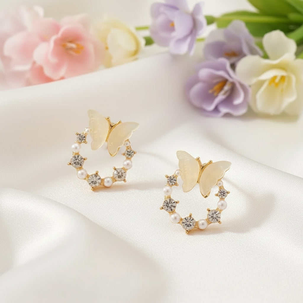 Butterfly Pearl Sparkle Earrings