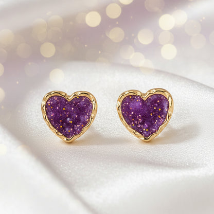 Confetti Glitter & Purple Gold Dust Heart Earrings Bundle