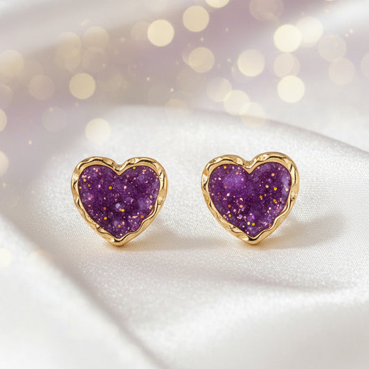 Purple Gold Dust Heart Earrings