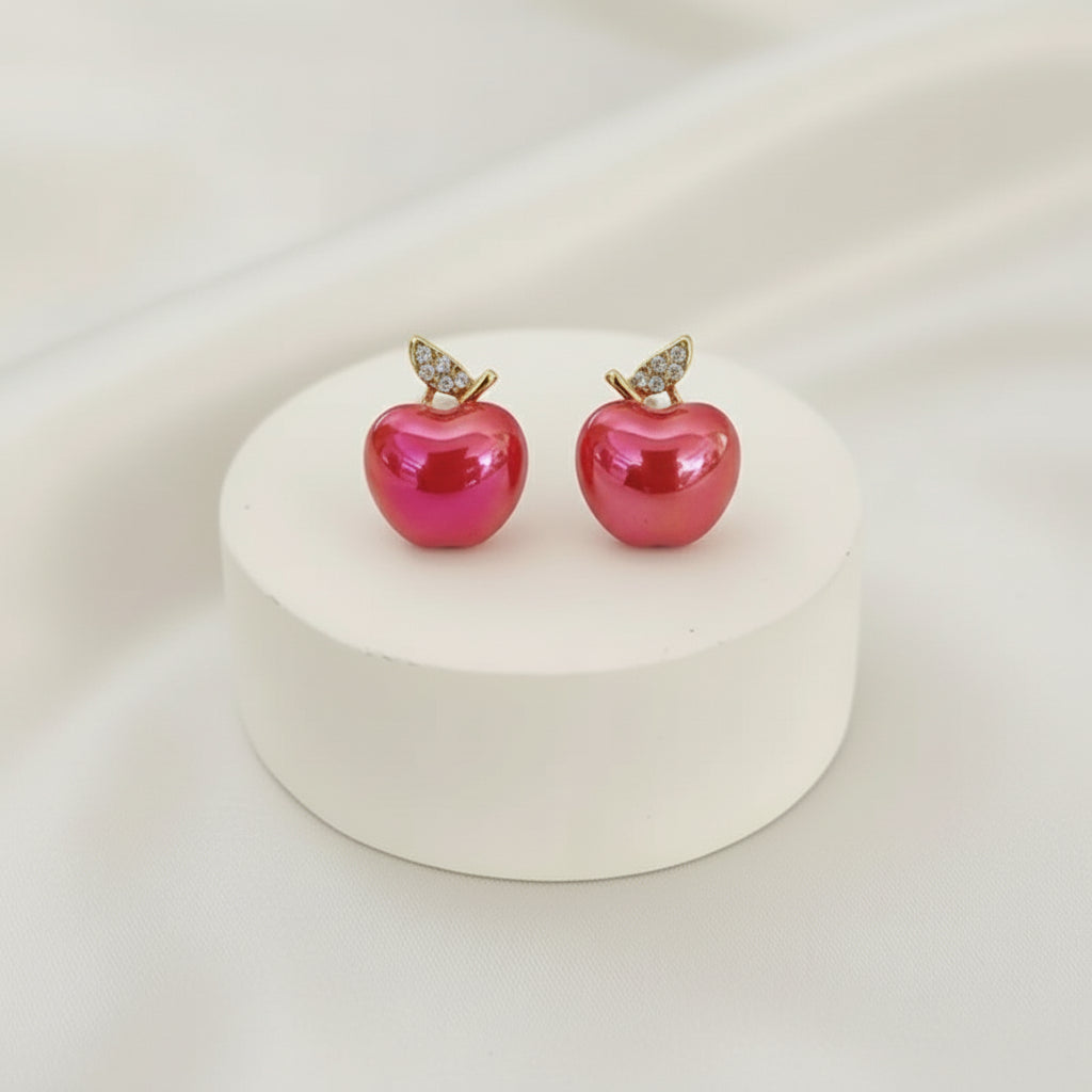 Iridescent Red Apple Earrings