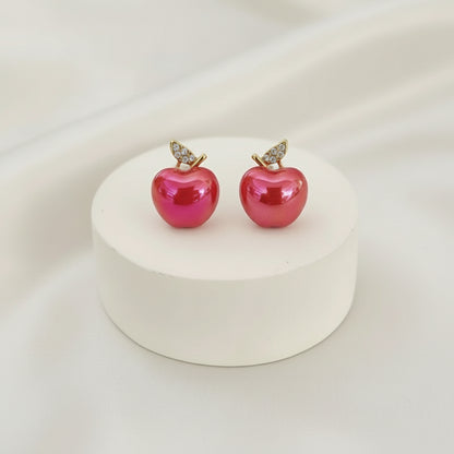 Iridescent Red Apple Earrings