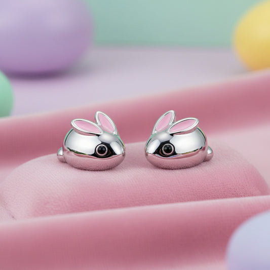 Mini Pink & Silver Bunny Earrings