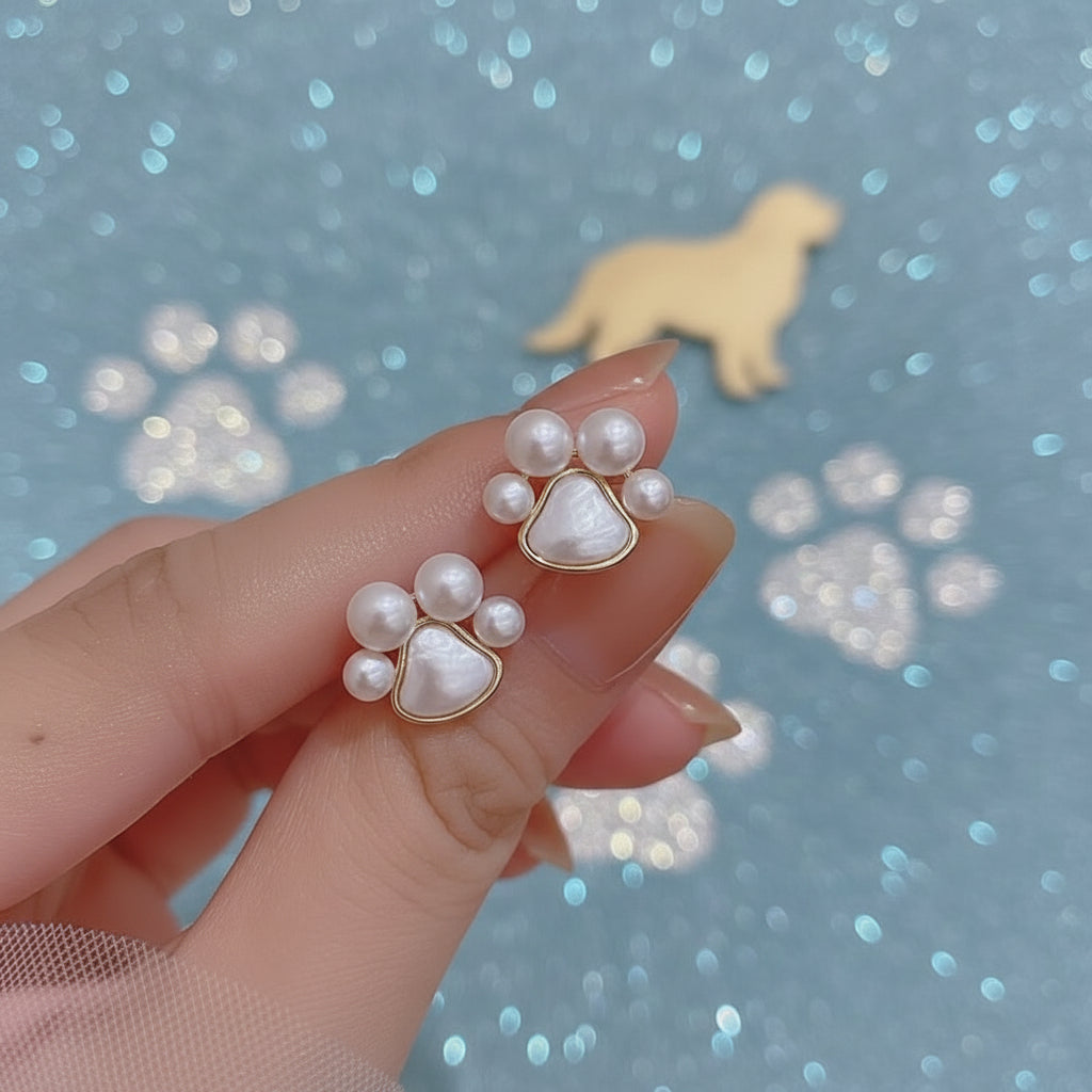Pearl Paw Print Earrings