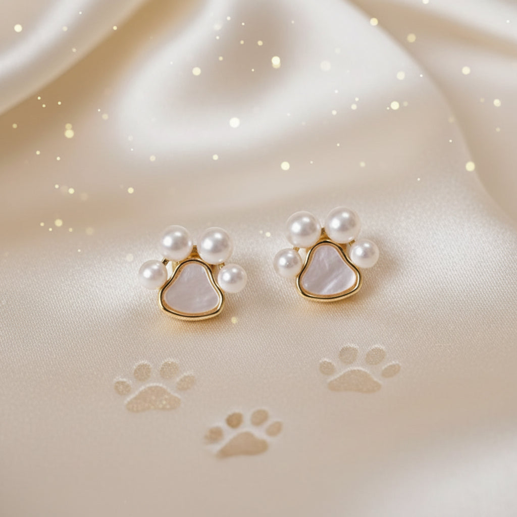 Pearl Paw Print Earrings