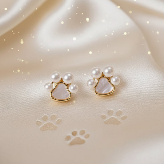 Pearl Paw Print Earrings