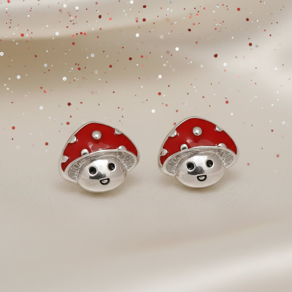 Red Enamel Mushroom Earrings
