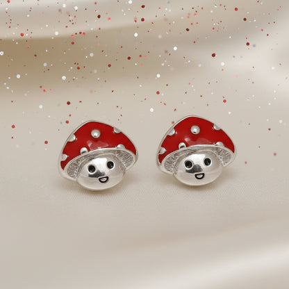 Red Enamel Mushroom Earrings