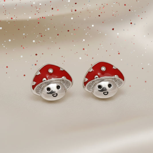 Red Enamel Mushroom Earrings