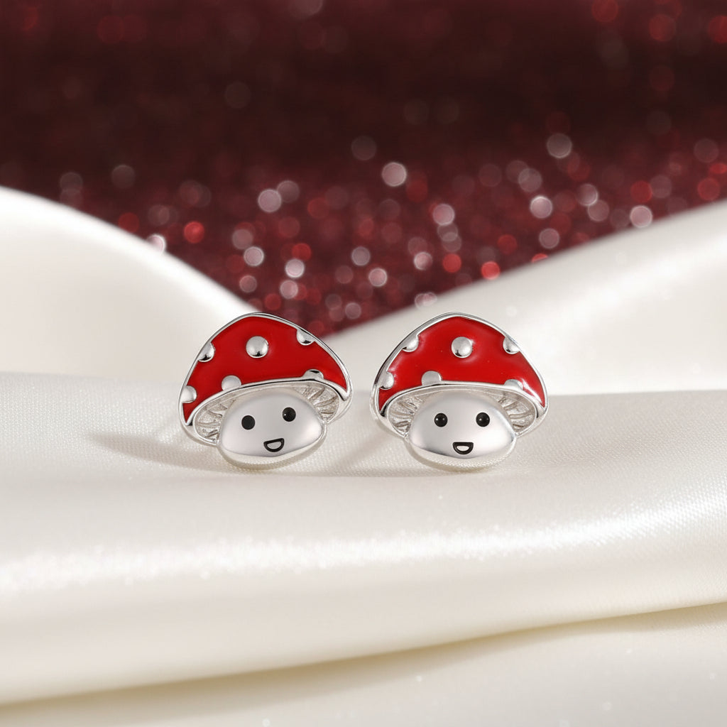 Red Enamel Mushroom Earrings