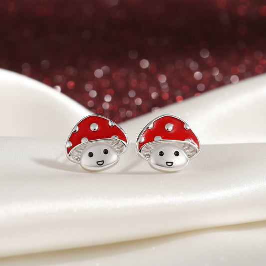Red Enamel Mushroom Earrings