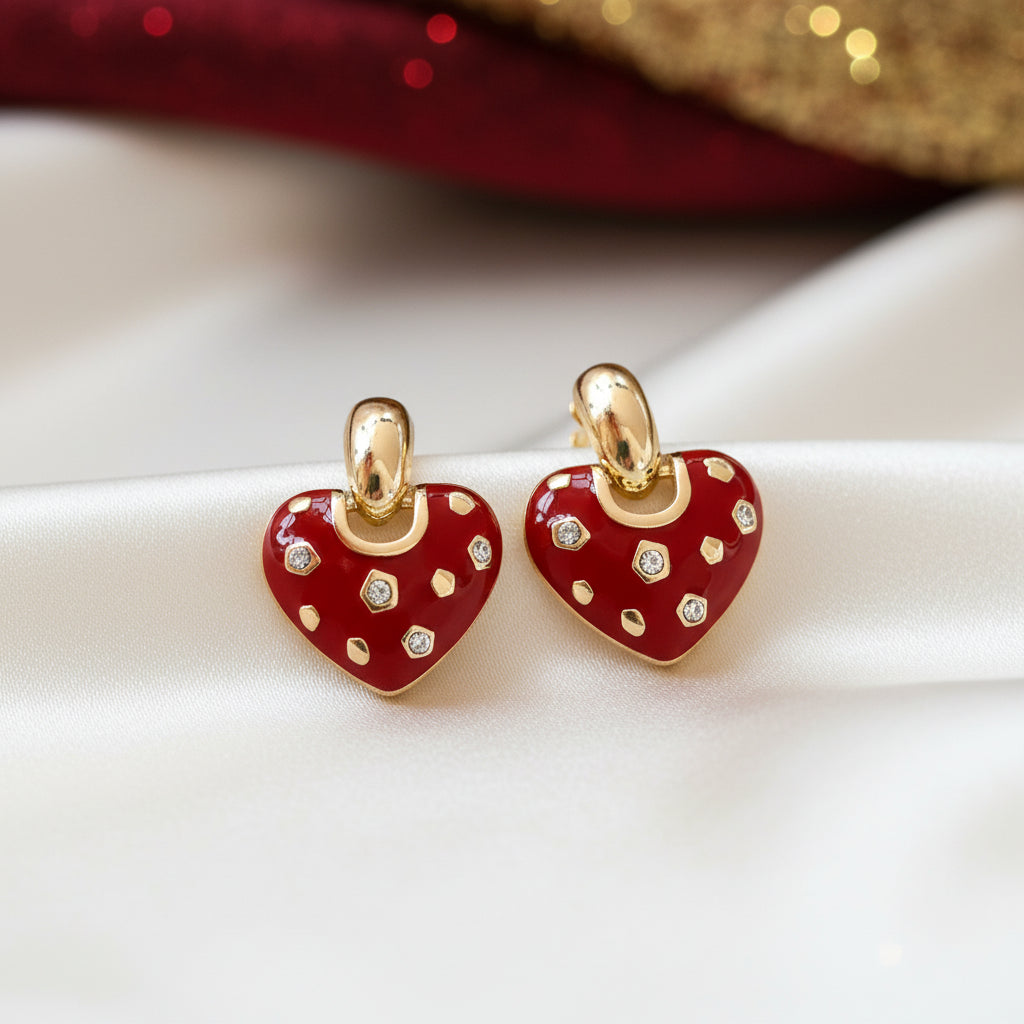 Crystal Accent Red Heart Earrings