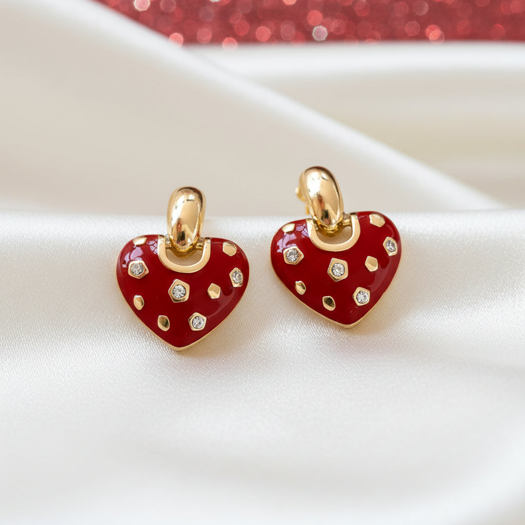 Crystal Accent Red Heart Earrings