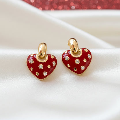 Crystal Accent Red Heart Earrings