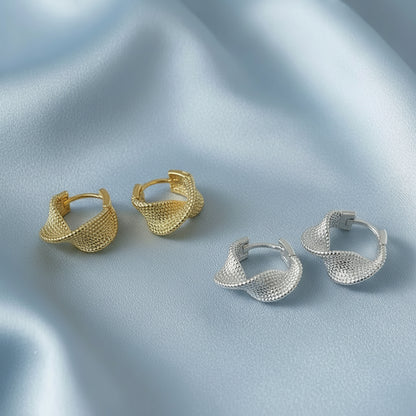 Gold and Silver Woven Twist Hoop Earrings 