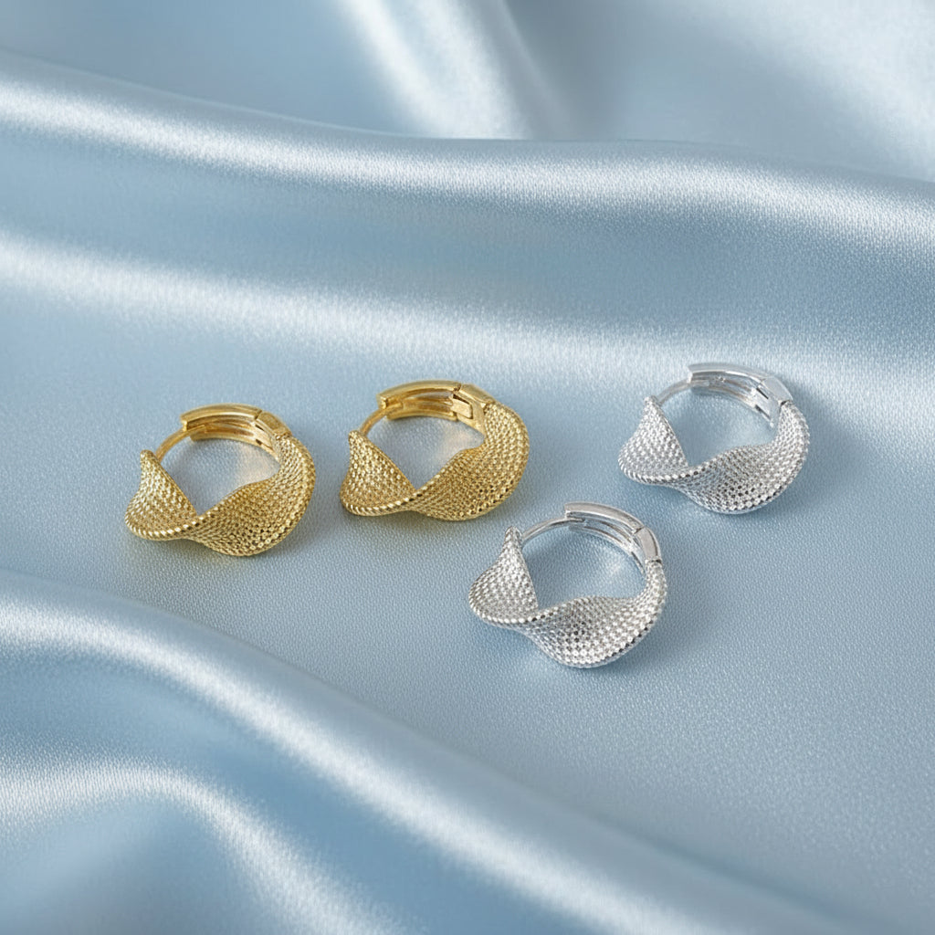 Gold and Silver Woven Twist Hoop Earrings