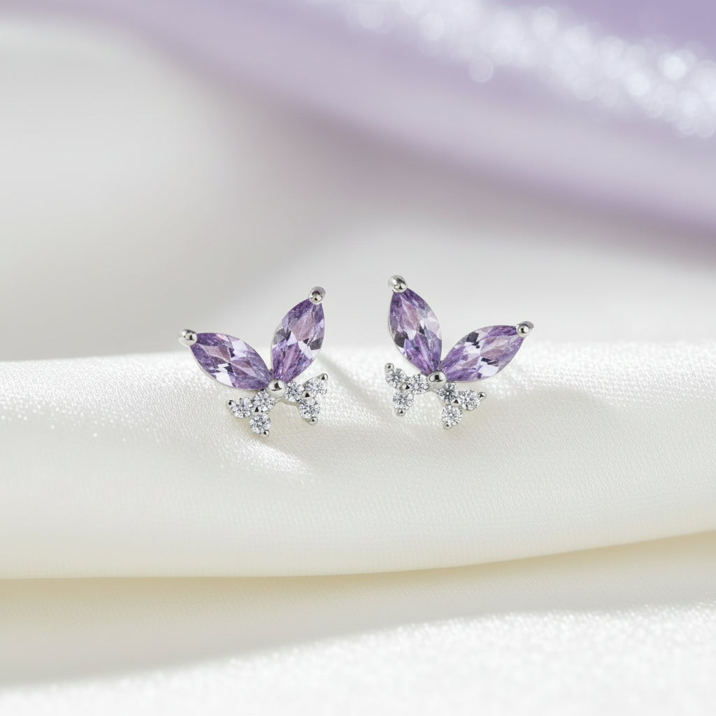 Twilight Lavender Butterfly Earrings on white background