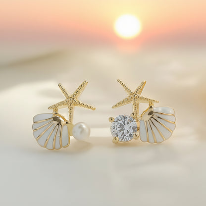 Starfish Pearl & Crystal Earrings on a soft background