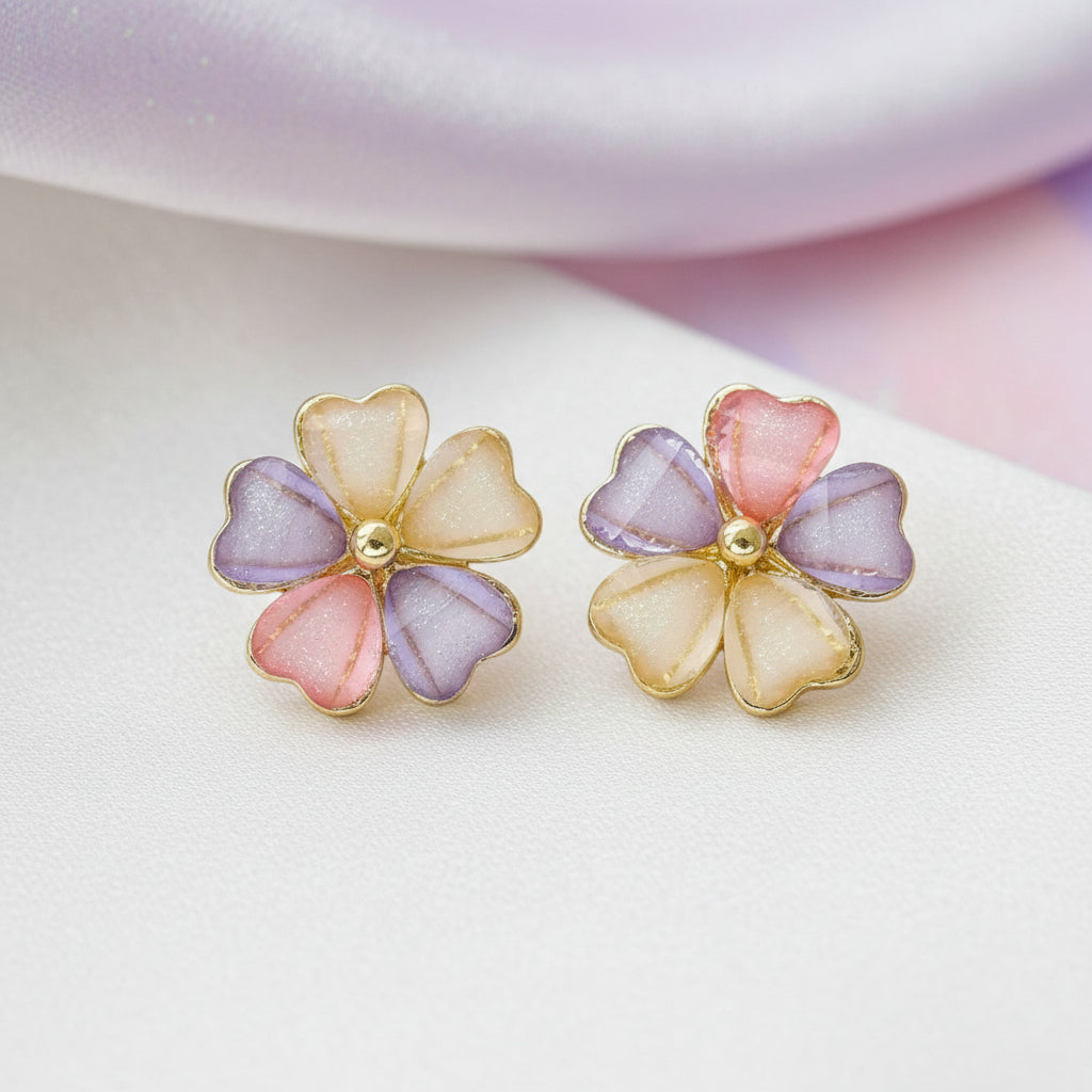 Pastel Petal Blossom Earrings with pastel colors on a white background
