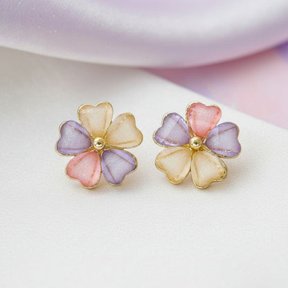 Pastel Petal Blossom Earrings with pastel colors on a white background