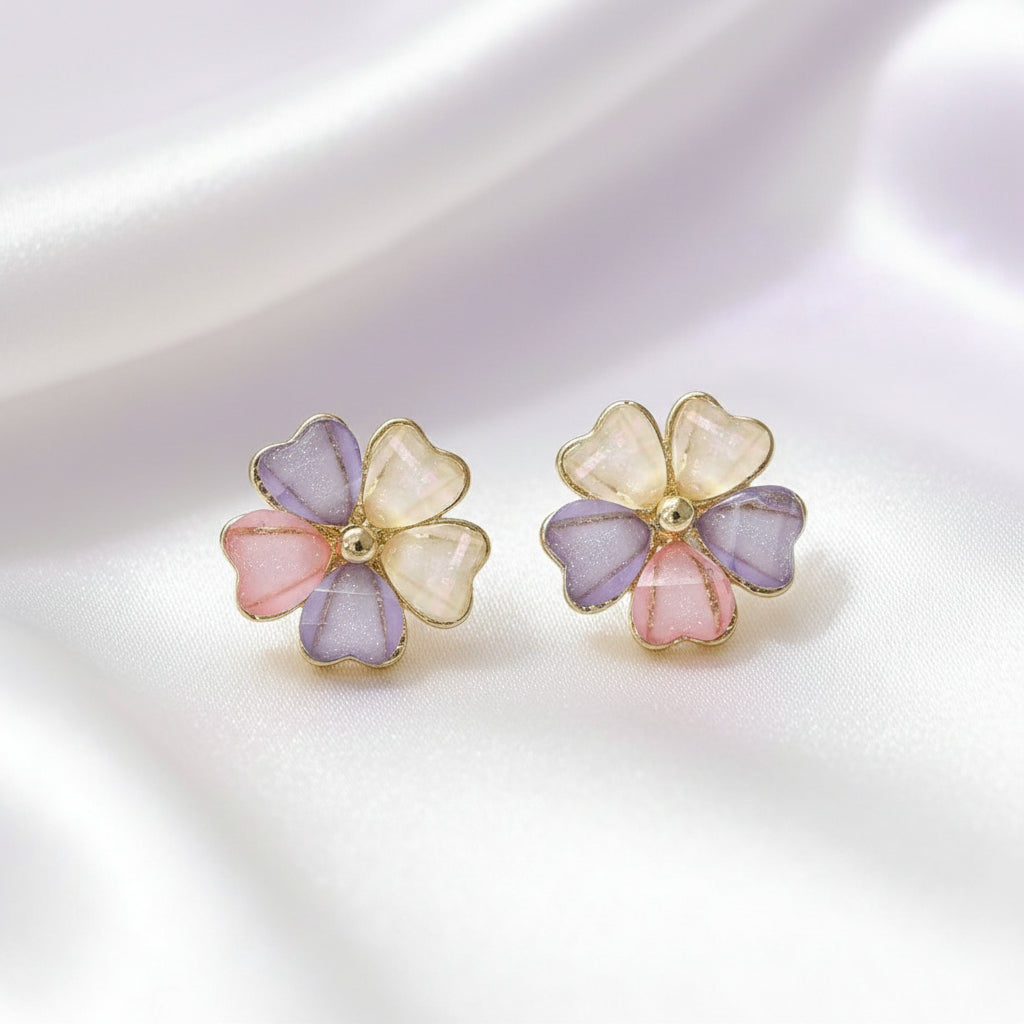 Pastel Petal Blossom Earrings on a light fabric