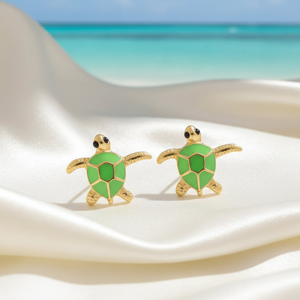 Green & Gold Sea Turtle Earrings