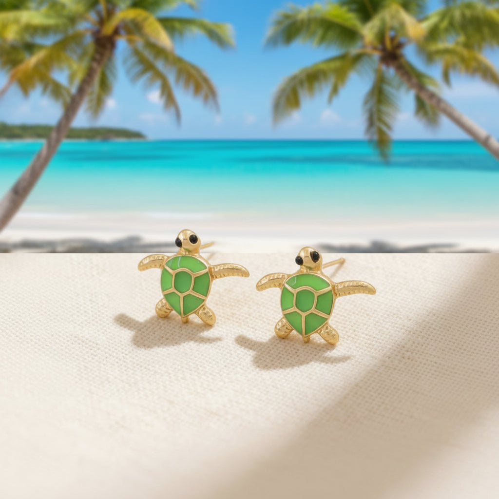 Green & Gold Sea Turtle Earrings