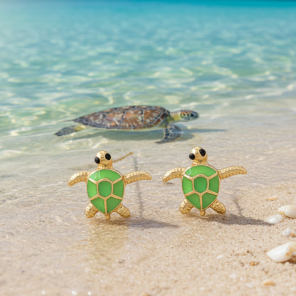 Green & Gold Sea Turtle Earrings