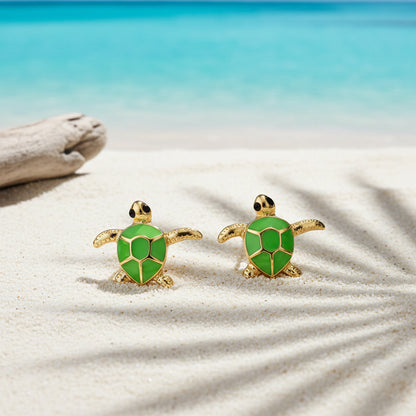 Green & Gold Sea Turtle Earrings