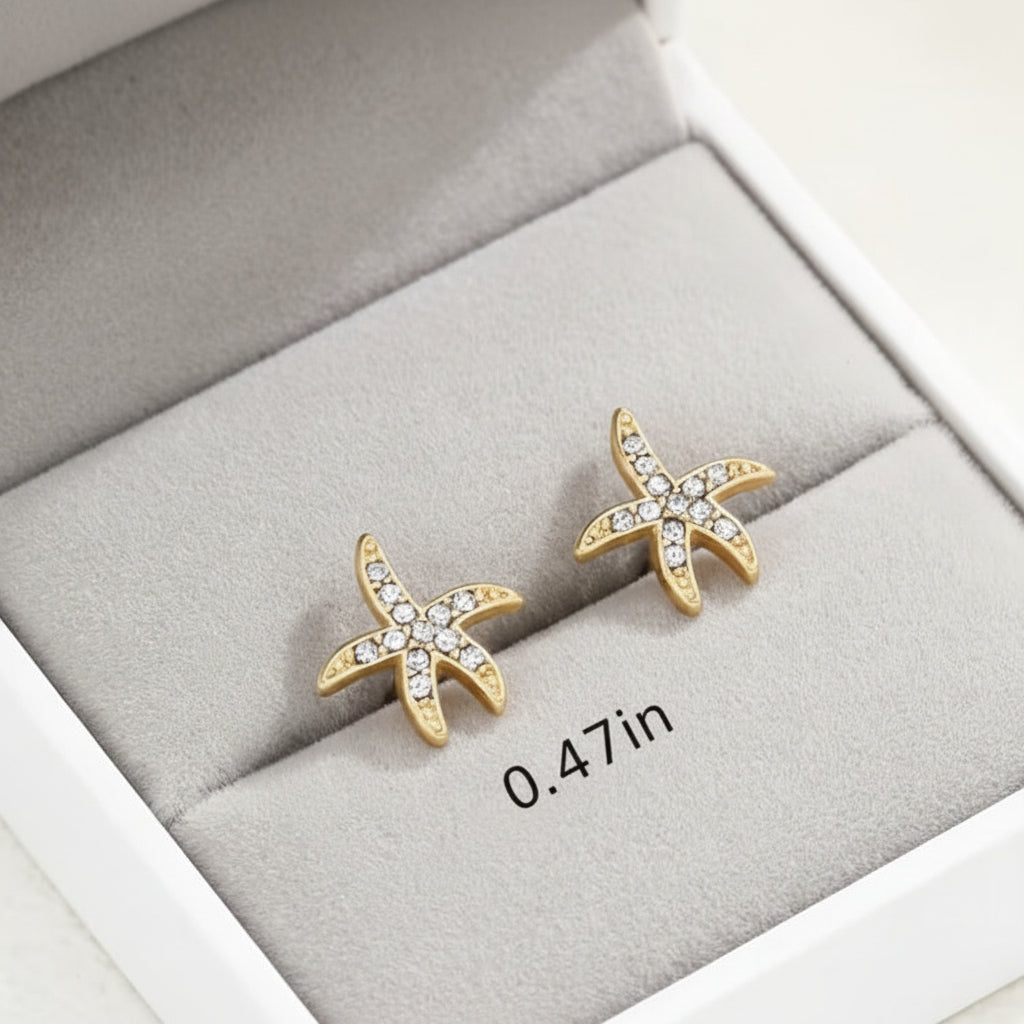 Pavé Starfish Earrings with measurements.