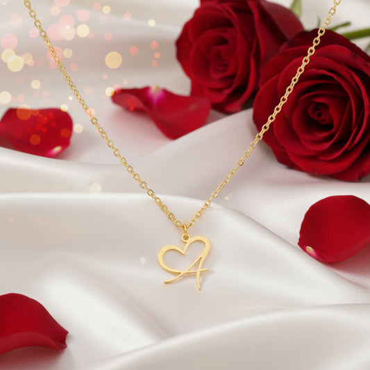 Cursive Initial Heart Necklaces