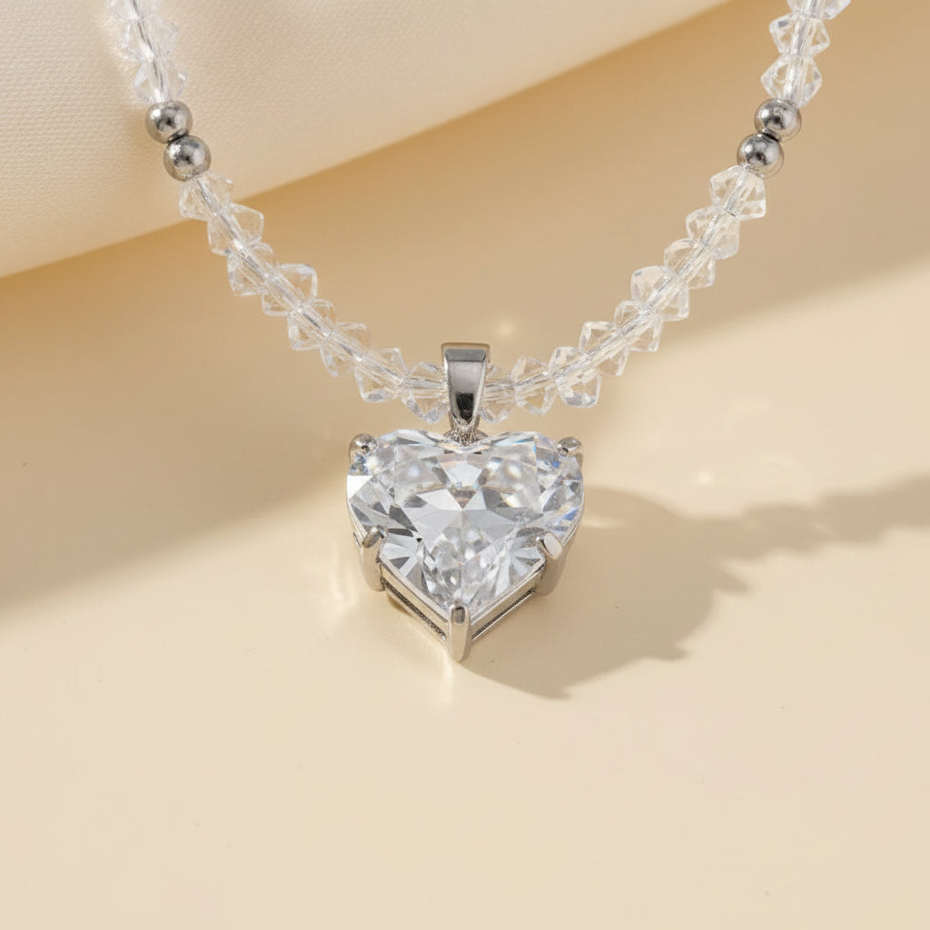 Crystal Heart Beaded Necklace