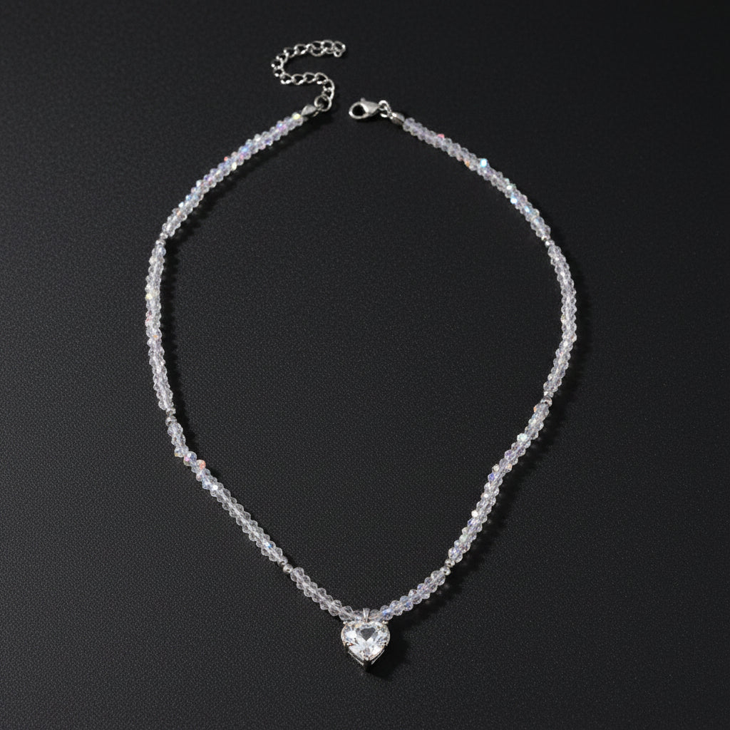 Crystal Heart Beaded Necklace