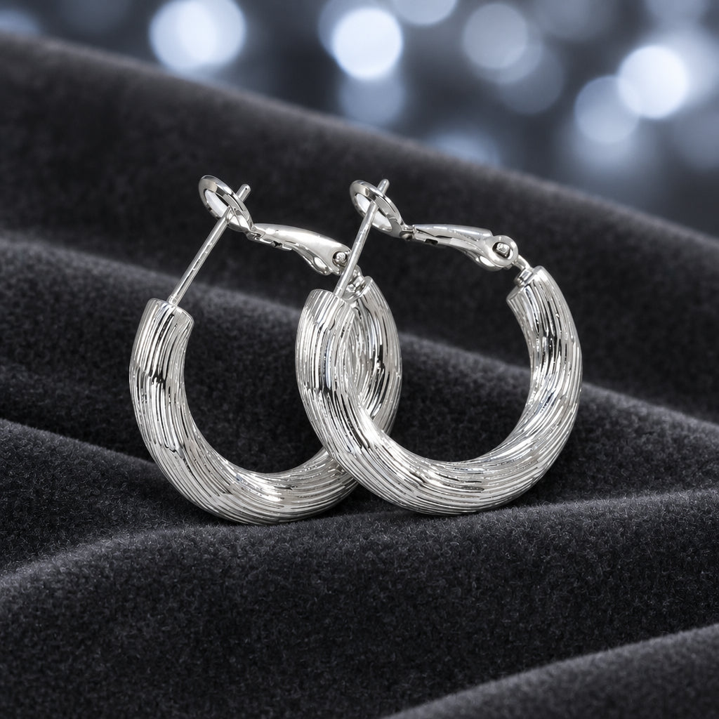 Textured Silver Hoop Earrings