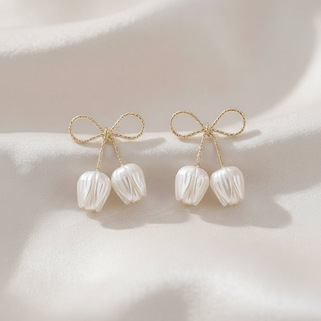 Pearl Tulip Bow Earrings