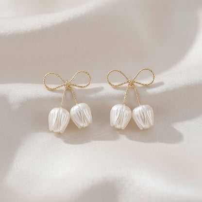 Pearl Tulip Bow Earrings