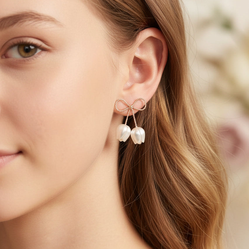 Pearl Tulip Bow Earrings
