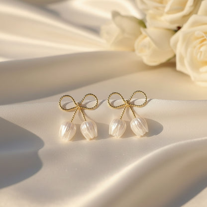 Pearl Tulip Bow Earrings