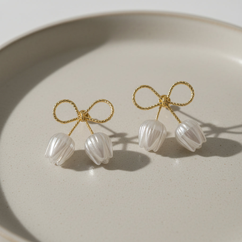 Pearl Tulip Bow Earrings