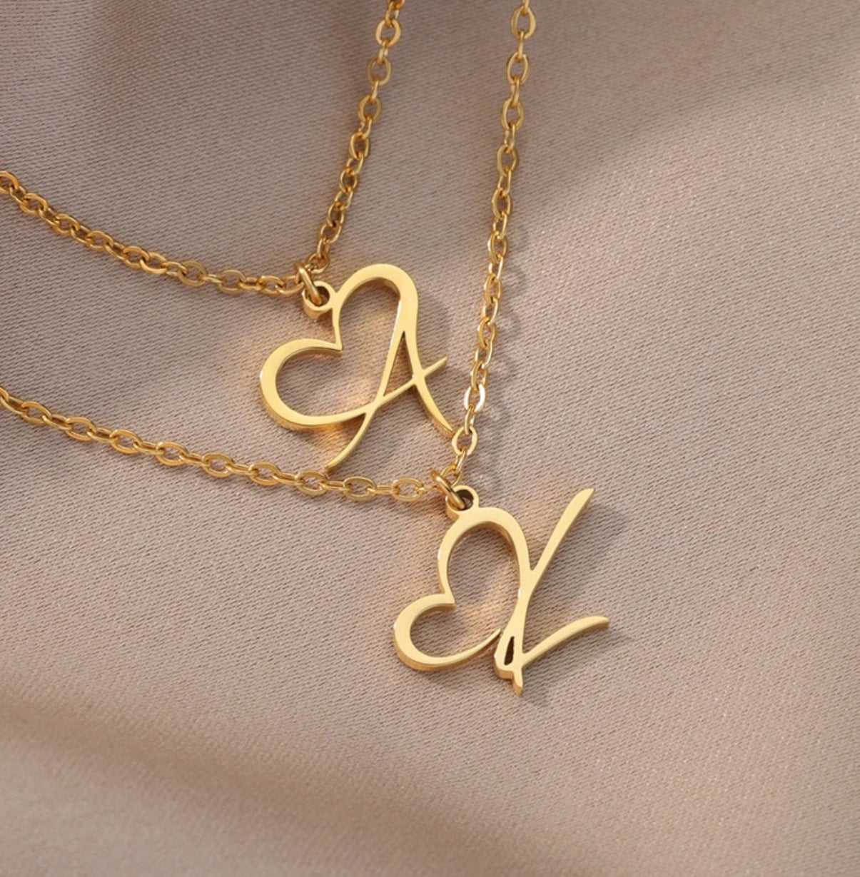 Cursive Initial Heart Necklaces