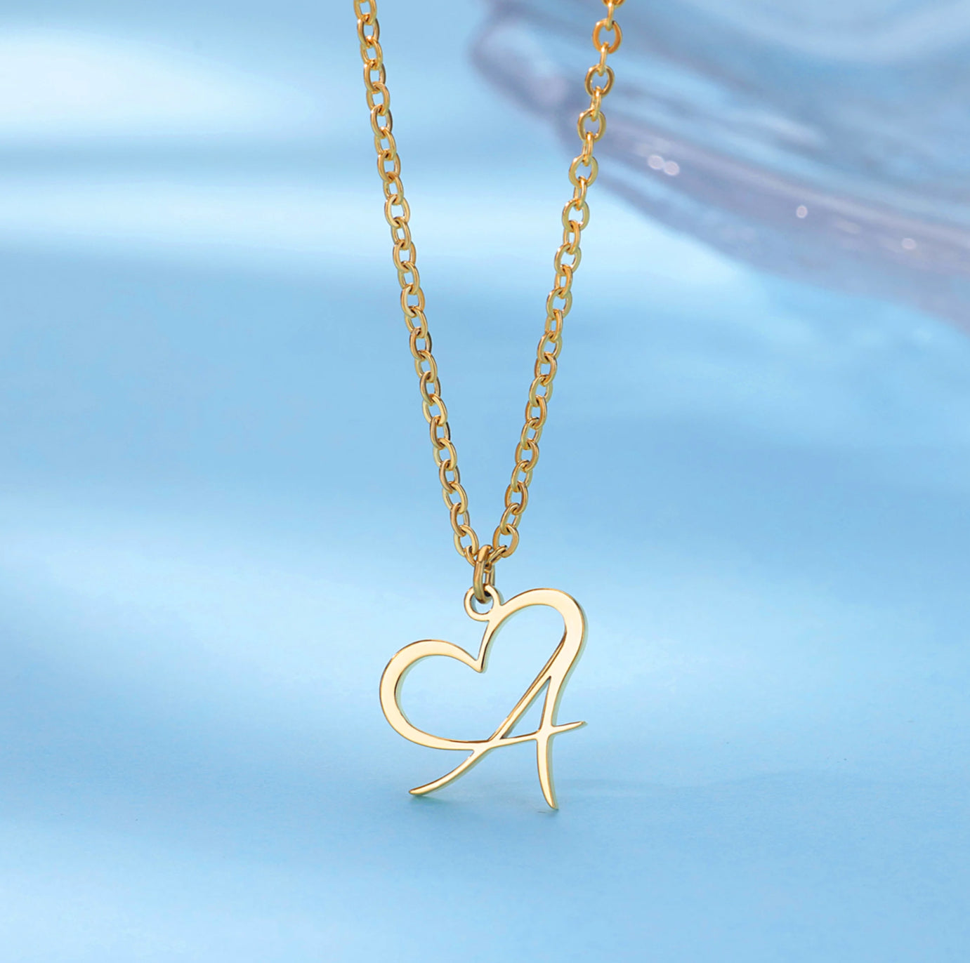 Cursive Initial Heart Necklaces
