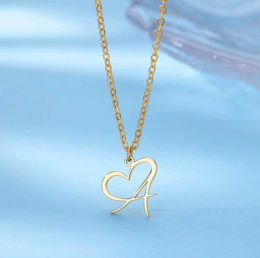 Cursive Initial Heart Necklaces