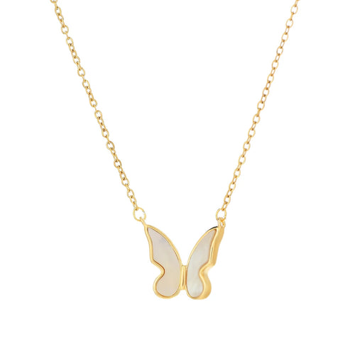 Butterfly charm necklace featuring shell inlay, ideal for gifting on birthdays, anniversaries, or special occasions.