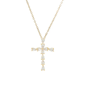 Zirconia Gold Cross Necklace featuring a sparkling cross pendant and an adjustable 16"-18" chain.