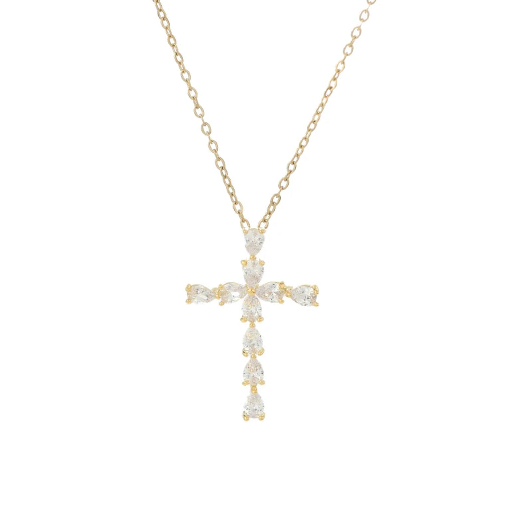 Zirconia Gold Cross Necklace featuring a sparkling cross pendant and an adjustable 16