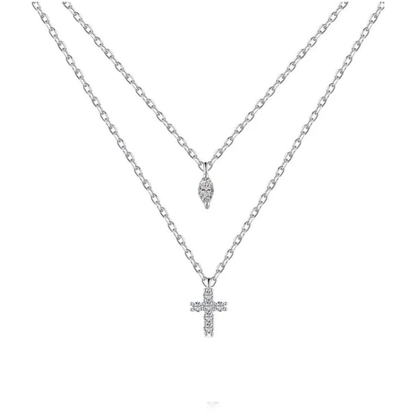 Layered Mini Cross Rhinestone Necklace