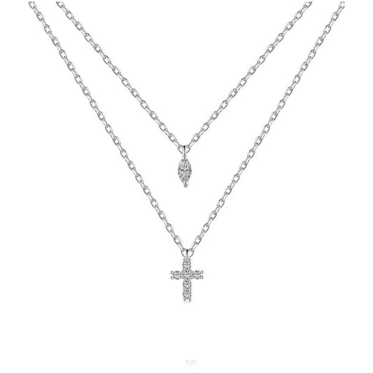 Layered Mini Cross Rhinestone Necklace
