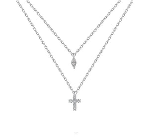 Layered Mini Cross Rhinestone Necklace