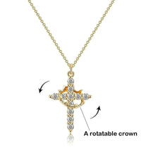 Load image into Gallery viewer, Gold Cross Crown Necklace, showing rotatable crown.